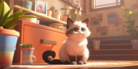 lovely Birman cat at home. 