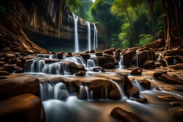 Foto op Canvas waterfall in the forest generated by AI technology © abdur