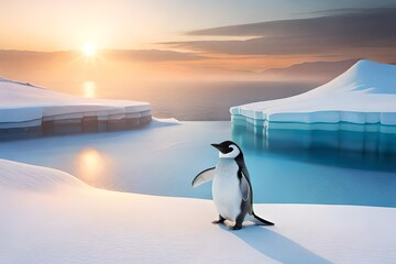 penguin in polar regions, cute birds move, natural ecosystem