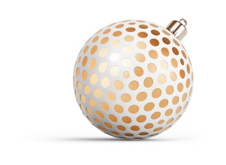 Gold and white Christmas ball turned to right. New Year tree toy decoration Isolated on transparent background. 3D render