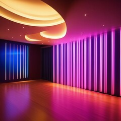 empty dark abstract interior with neon lights empty dark abstract interior with neon lights empty interior with a wooden floor