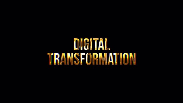 Loop DigitalTransformation glitch gold text effect illustration on Black Background. Element for Isolated transparent video animation text with alpha channel using Quick time prores 444