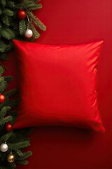 Red Blank Christmas Themed Pillow Mockup