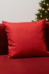Red Blank Christmas Themed Pillow Mockup