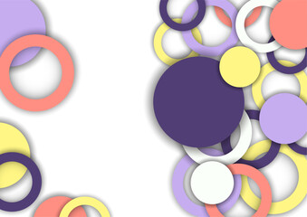 Obraz premium Colorful geometric abstract background. Overlapping colorful circles and rings. Modern elegance, bright fashion background. Brochure and banner template. Vector