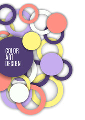 Colorful geometric abstract background. Overlapping colorful circles and rings. Modern elegance, bright fashion background. Brochure and banner template. Vector