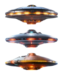 Poster UFO Unidentified Flying Object Set Isolated on Transparent Background  © RenZen