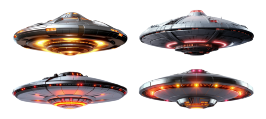 UFO Unidentified Flying Object Set Isolated on Transparent Background
