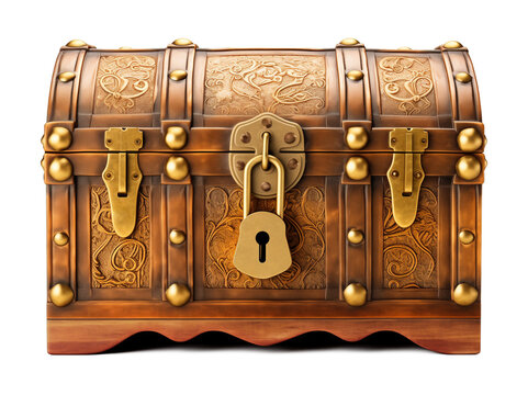 Locked Treasure Chest Isolated on Transparent Background
