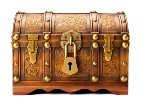 Locked Treasure Chest Isolated on Transparent Background

