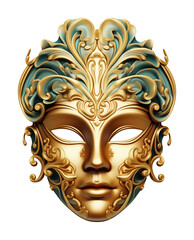 Full Face Golden Opera Mask Isolated on Transparent Background
