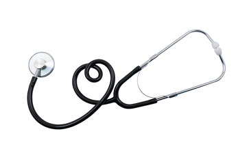 Stethoscope twisted in the shape of a heart on a transparent background. Medical diagnostic concept