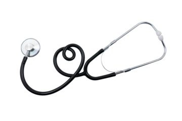 Stethoscope twisted in the shape of a heart on a transparent background. Medical diagnostic concept