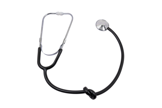 Stethoscope tied in a knot on a transparent background. Medical diagnostic concept