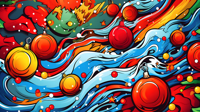 Elevate your holiday visuals with an 8K pop art illustration&mdash;a vibrant Christmas banner, rich in texture and background, capturing festive energy.