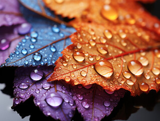 Colorful leaf, orange and violet, in close up.