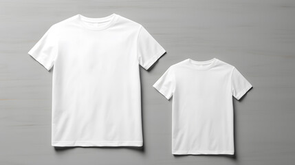 Blank White T-shirt and Kid's Shirt Mockup on Wooden Background - obrazy, fototapety, plakaty