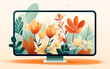 a computer screen with flowers on it
