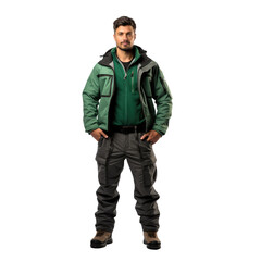 Fototapeta premium standing company staff, wearing clothes made of green geotextile