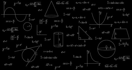 Background with mathematical formulas and graphs. 4K 2D animation with an alpha channel - Powered by Adobe