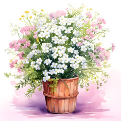 Naklejka premium Baby's Breath, Flowers, Watercolor illustrations