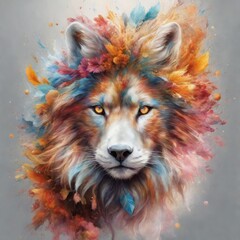digital painting of lion. digital painting of lion. lion head with colorful painting. abstract...