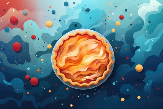 Illustration of a pie on a watercolor background with space for text. Abstract background for National Pie Day or British Pie week