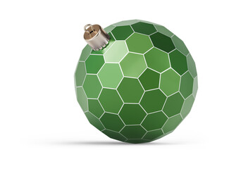 Fototapeta premium Green and silver futuristic Christmas ball turned to left. New Year tree toy decoration Isolated on transparent background. 3D render