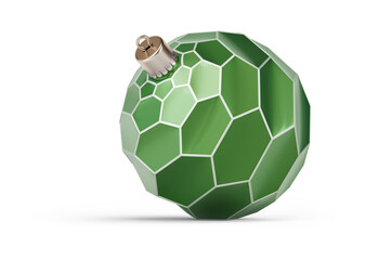 Fototapeta premium Green and silver futuristic Christmas ball turned to left. New Year tree toy decoration Isolated on transparent background. 3D render 