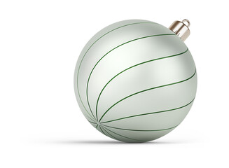 Green and silver stylish Christmas ball turned to right. New Year tree toy decoration Isolated on transparent background. 3D render