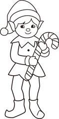 Retro elf holding candy cane outline