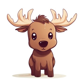 Cute cartoon 3d character moose on white background