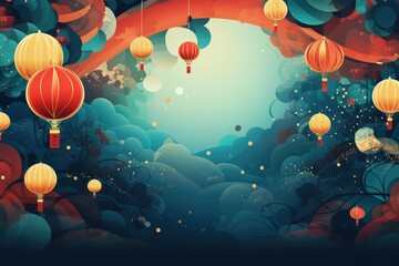 Chinese New Year background with lanterns and clouds. Abstract background for Chinese New Year