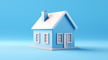 3D small house on blue background. 3D illustration