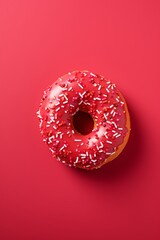 Donuts on red background, Generative AI	