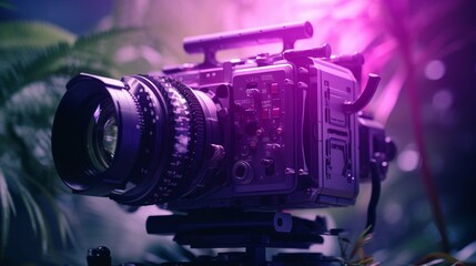 Fototapeta na wymiar old film camera in purple color