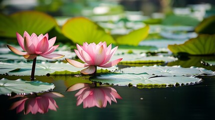 Photo of pond with lotus flower