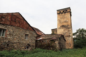 Fototapeta na wymiar Svanetian towers in Mestia, Upper Svaneti, Georgia