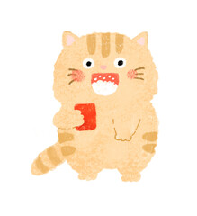 うがいをするねこ　手描き　茶トラ