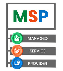 MSP, Managed Service Provider acronym. Concept with keyword and icons. Flat vector illustration. Isolated on white