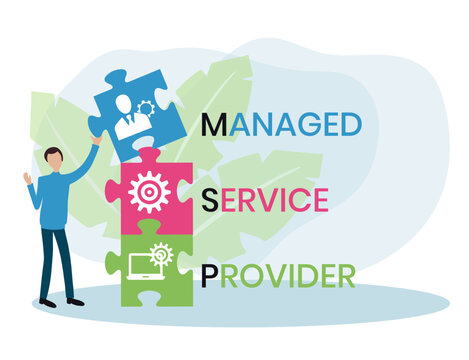MSP, Managed Service Provider acronym. Concept with keyword and icons. Flat vector illustration. Isolated on white
