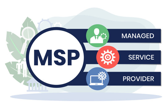 MSP, Managed Service Provider acronym. Concept with keyword and icons. Flat vector illustration. Isolated on white