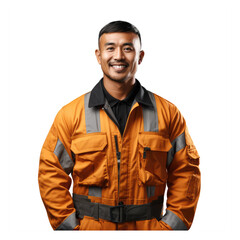Fototapeta premium Portrait of attractive Southeast Asian engineer with smiling, standing isolated