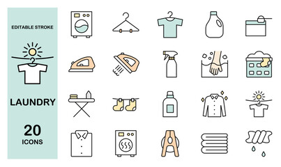 Colorful icon set of laundry, vector illustration