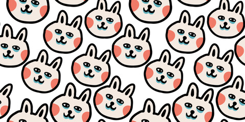 Fototapeta premium seamless pattern with cats in vector.colored wallpaper in doodle style.Template for background, printing on fabric and merch. A series of patterns with cat faces in flat style