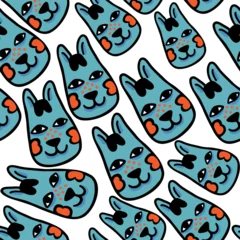 Gordijnen seamless pattern with cats in vector.colored wallpaper in doodle style.Template for background, printing on fabric and merch. A series of patterns with cat faces in flat style © Anna