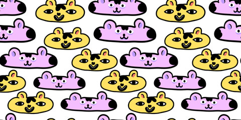 seamless pattern with cats in vector.colored wallpaper in doodle style.Template for background, printing on fabric and merch. A series of patterns with cat faces in flat style