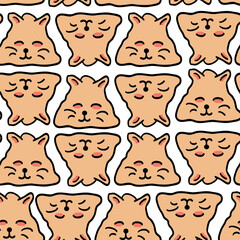 seamless pattern with cats in vector.colored wallpaper in doodle style.Template for background, printing on fabric and merch. A series of patterns with cat faces in flat style