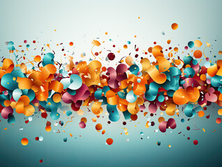 Flat simple cartoon style illustration of a confetti banner background with colorful serpentine ribbons, a fun explosion, and a place for your text at the center. 