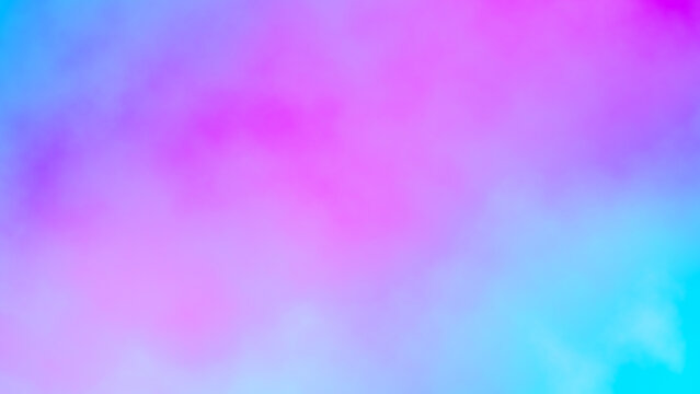 Neon rainbow gradient background 8K 16:9, copy space. Light blue bright pink purple сloudy backdrop for website, poster, cover, wallpaper. Smoke fog watercolor paint digital texture. Ethereal fantasy